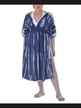 NWT Raviya Plus Size Navy Tie Dye Midi Swim Cover-Up - 2x